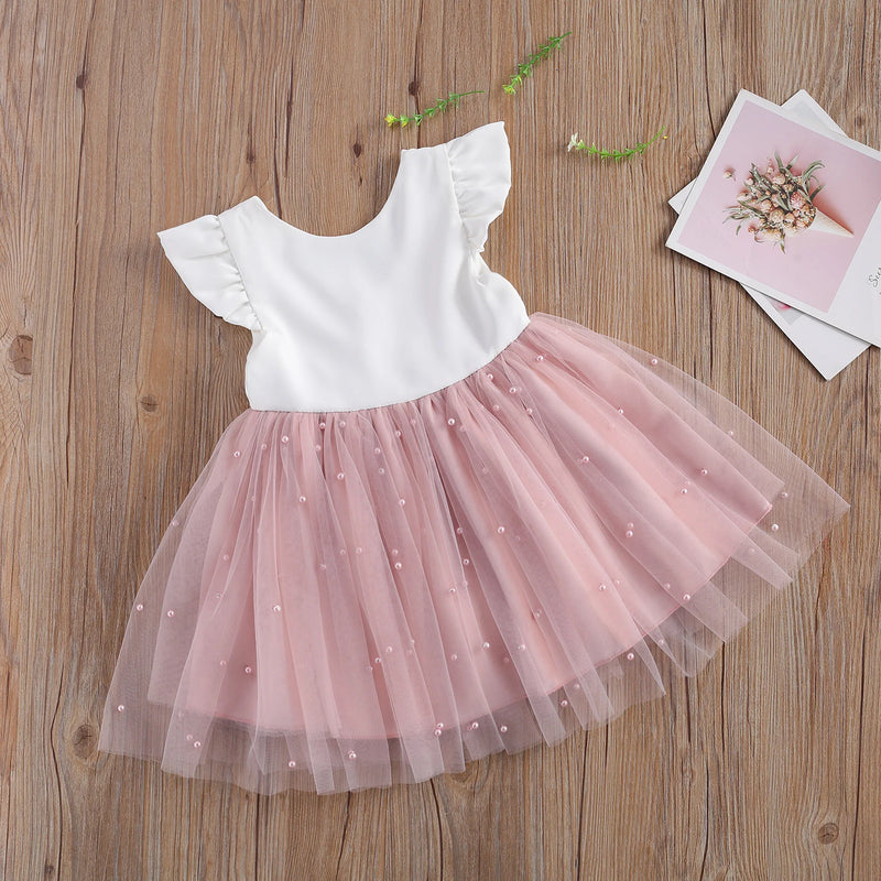 Vestido Infantil Rodado Princesa com Laço e Pérolas