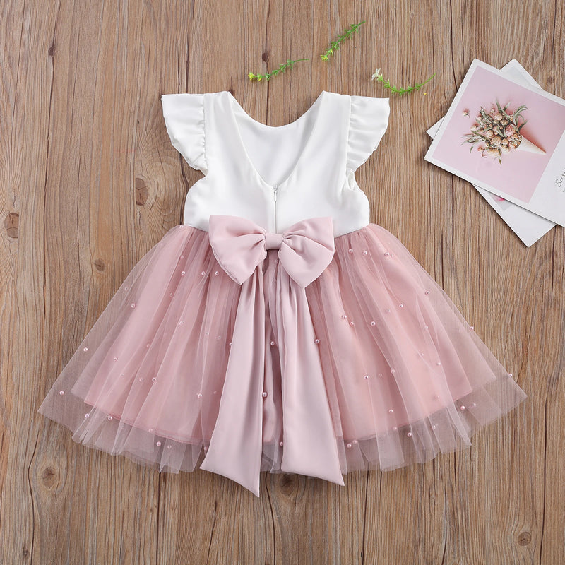 Vestido Infantil Rodado Princesa com Laço e Pérolas