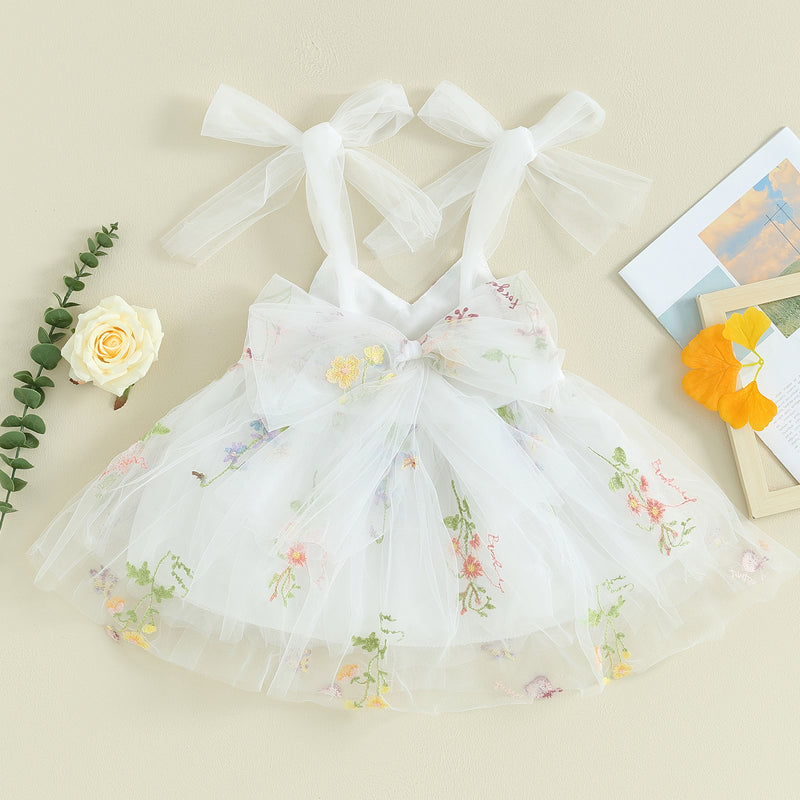 Vestido Infantil Tule Bordado Floral Delicado