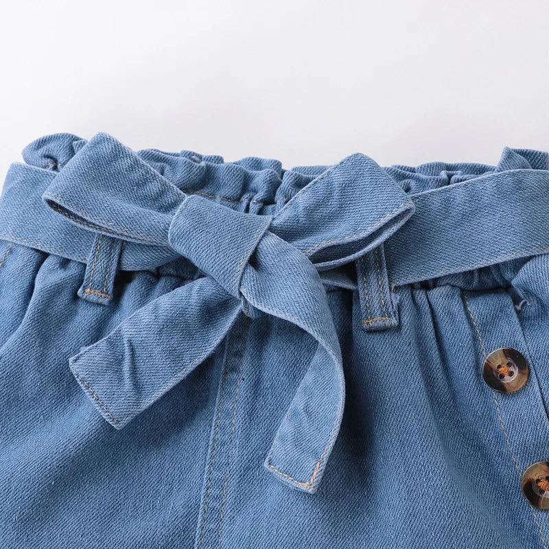 Conjunto Infantil Verão Regata Assimétrica Broderie e Shorts Jeans