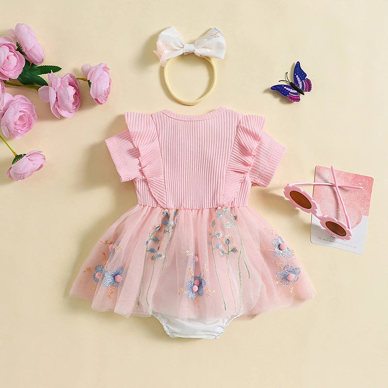 Kit Body Baby Vestido Florzinhas + Laço