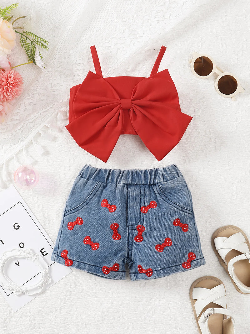 Conjunto Infantil de Verão Top e Shorts Jeans Lolita