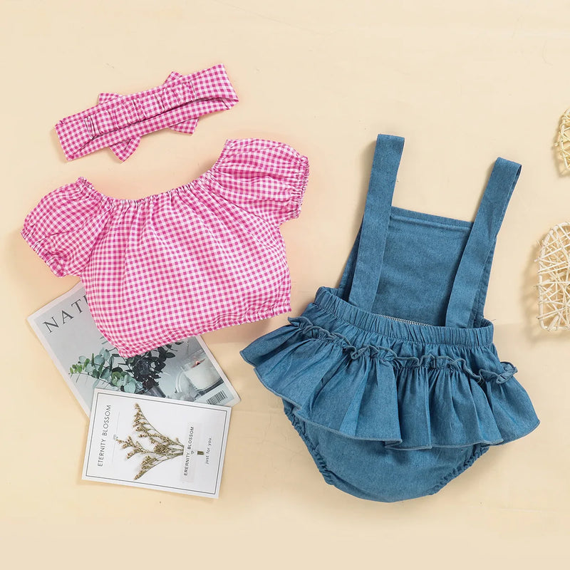 Conjunto Infantil Bebê 3 Peças Blusa Macacão e Laço Ana Júlia