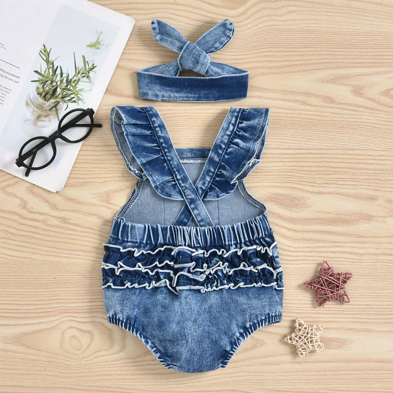 Body Infantil Feminino Jeans com BRINDE - 3 Meses a 3 Anos