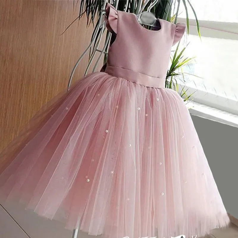 Vestido Infantil de Festa Tule com Pérolas