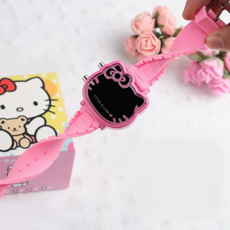 Relógio Infantil LED Hello Kitty Cartoon – Estiloso e Divertido