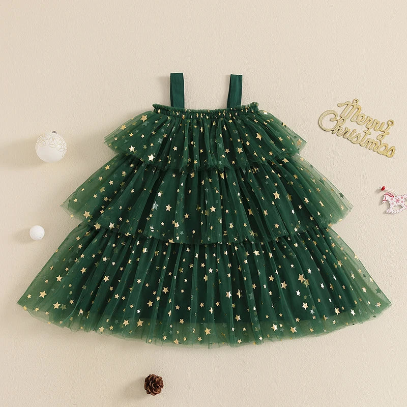 Vestido Infantil Tule Pinheirinho de Natal