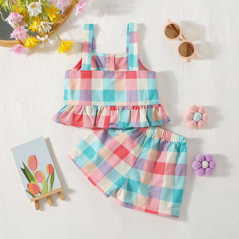 Conjunto Infantil Blusa e Short Xadrez - 6 Meses a 3 Anos