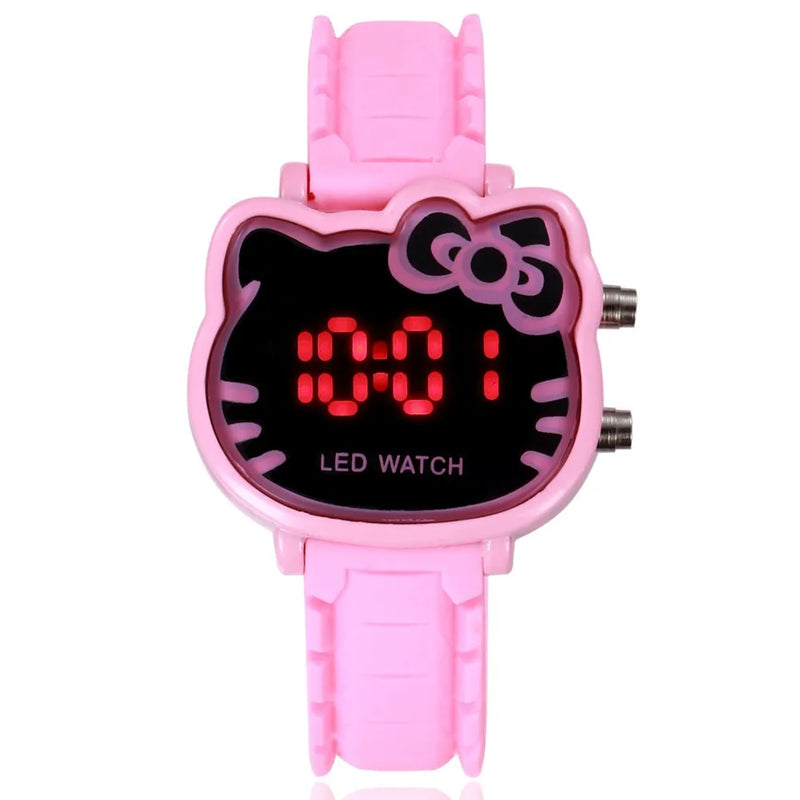 Relógio Infantil LED Hello Kitty Cartoon – Estiloso e Divertido