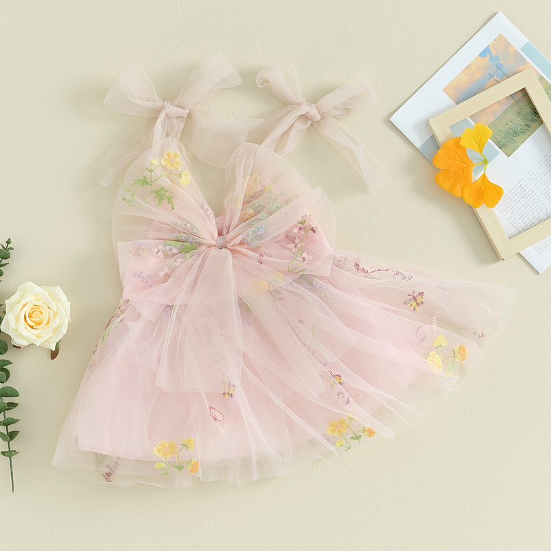 Vestido Infantil Tule Bordado Floral Delicado