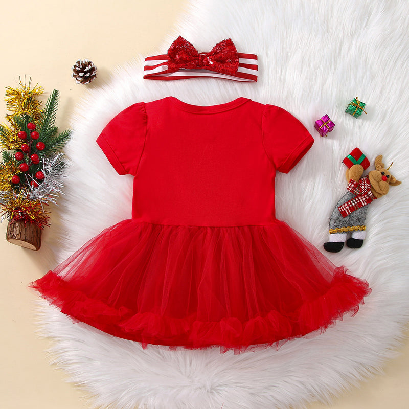 Vestido + Laço Infantil Meu Primeiro Natal