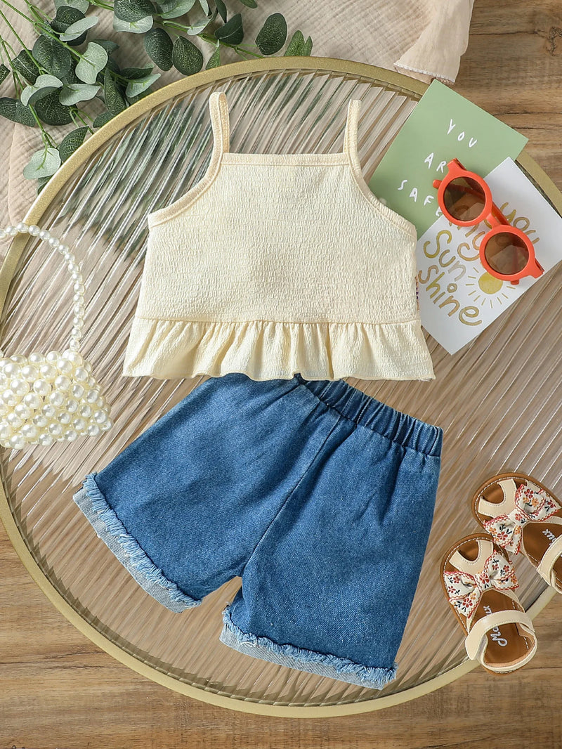 Conjunto Infantil 2 Peças Regata e Shorts Jeans