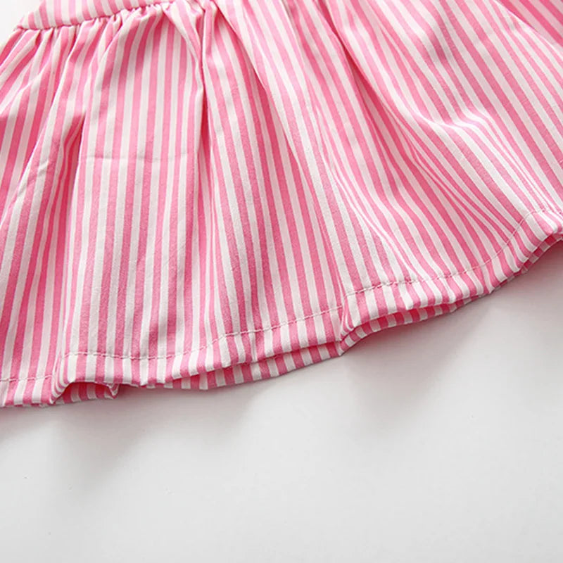 Conjunto Vestido Infantil Listradinho com Tapa Fraldas