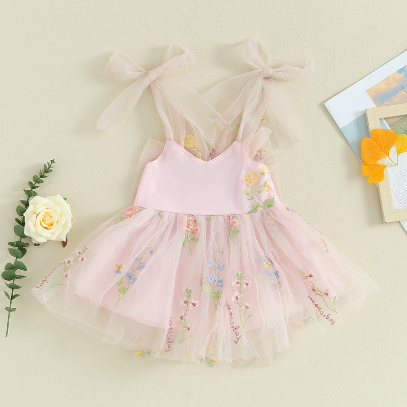 Vestido Infantil Tule Bordado Floral Delicado