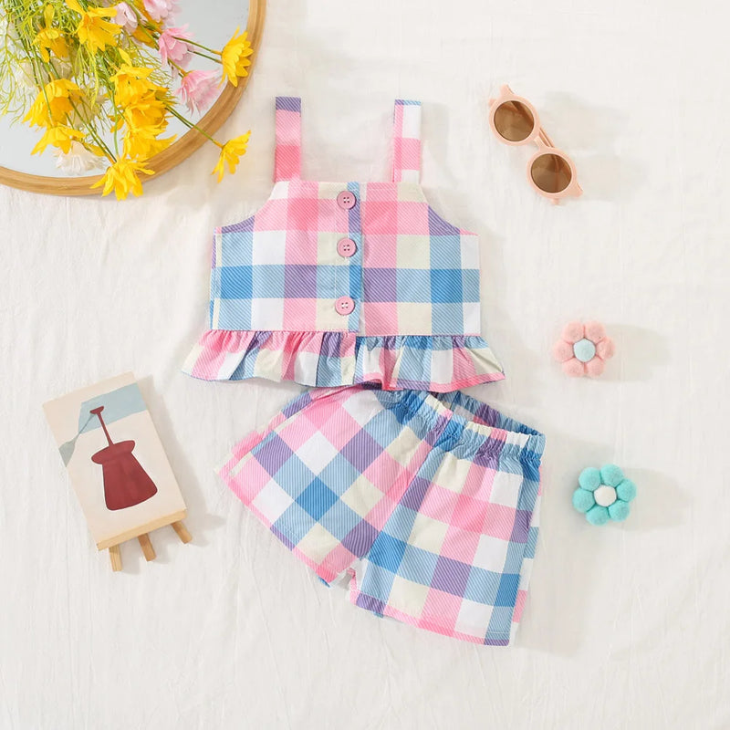 Conjunto Infantil Blusa e Short Xadrez - 6 Meses a 3 Anos