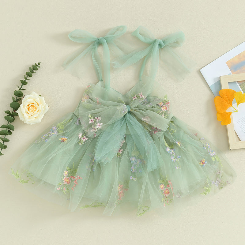 Vestido Infantil Tule Bordado Floral Delicado