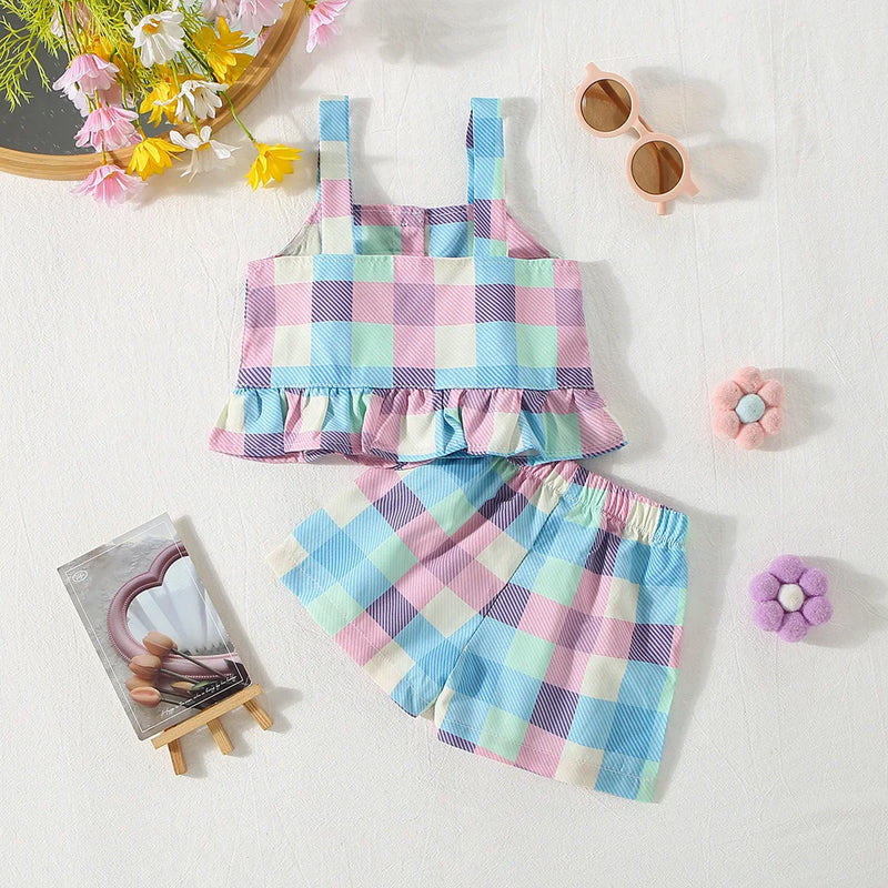 Conjunto Infantil Blusa e Short Xadrez - 6 Meses a 3 Anos