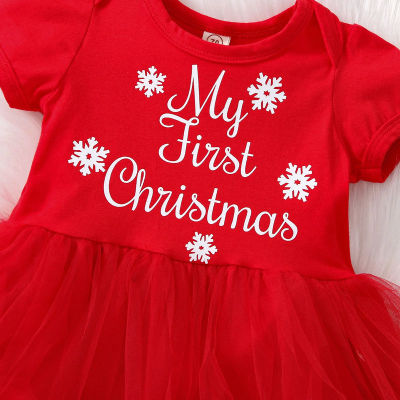 Vestido + Laço Infantil Meu Primeiro Natal