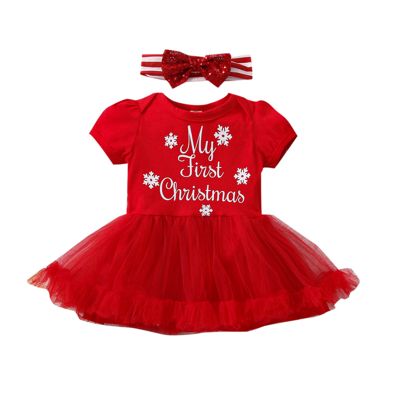 Vestido + Laço Infantil Meu Primeiro Natal