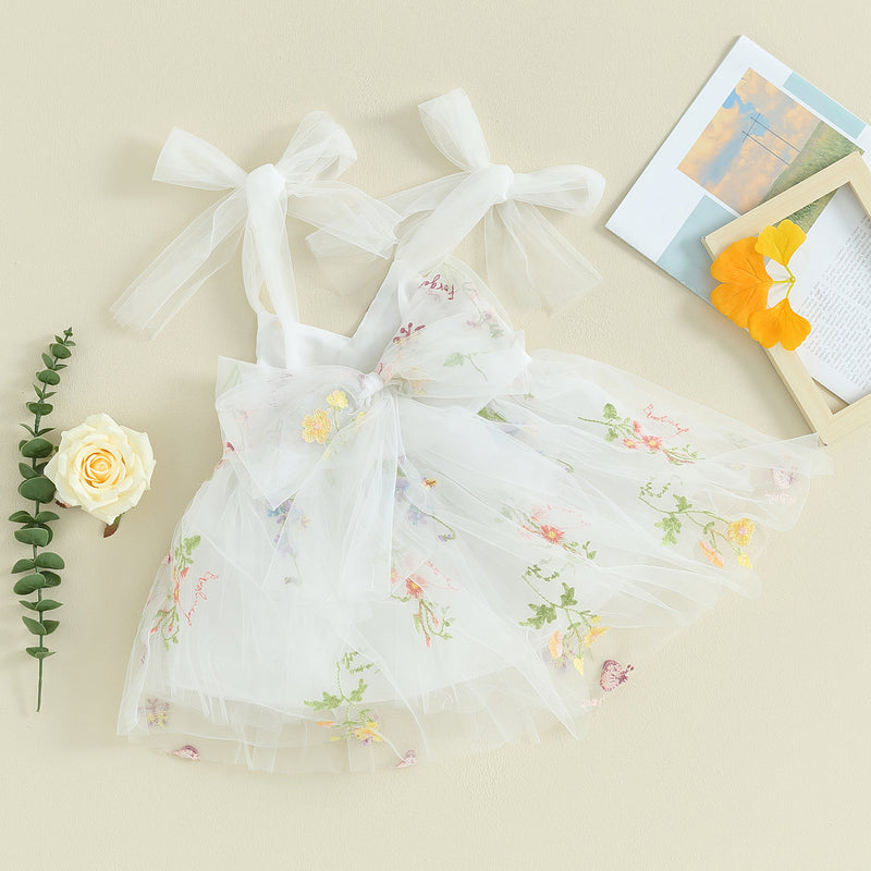 Vestido Infantil Tule Bordado Floral Delicado