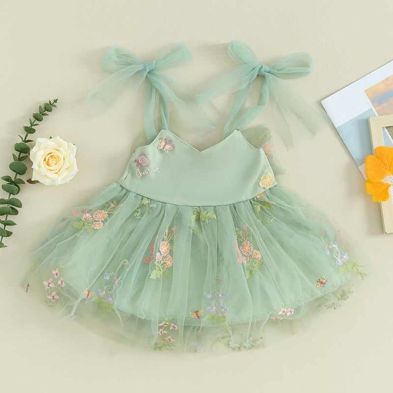 Vestido Infantil Tule Bordado Floral Delicado