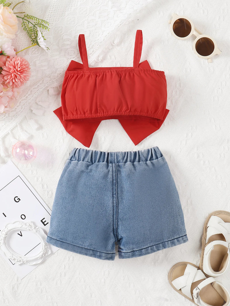 Conjunto Infantil de Verão Top e Shorts Jeans Lolita