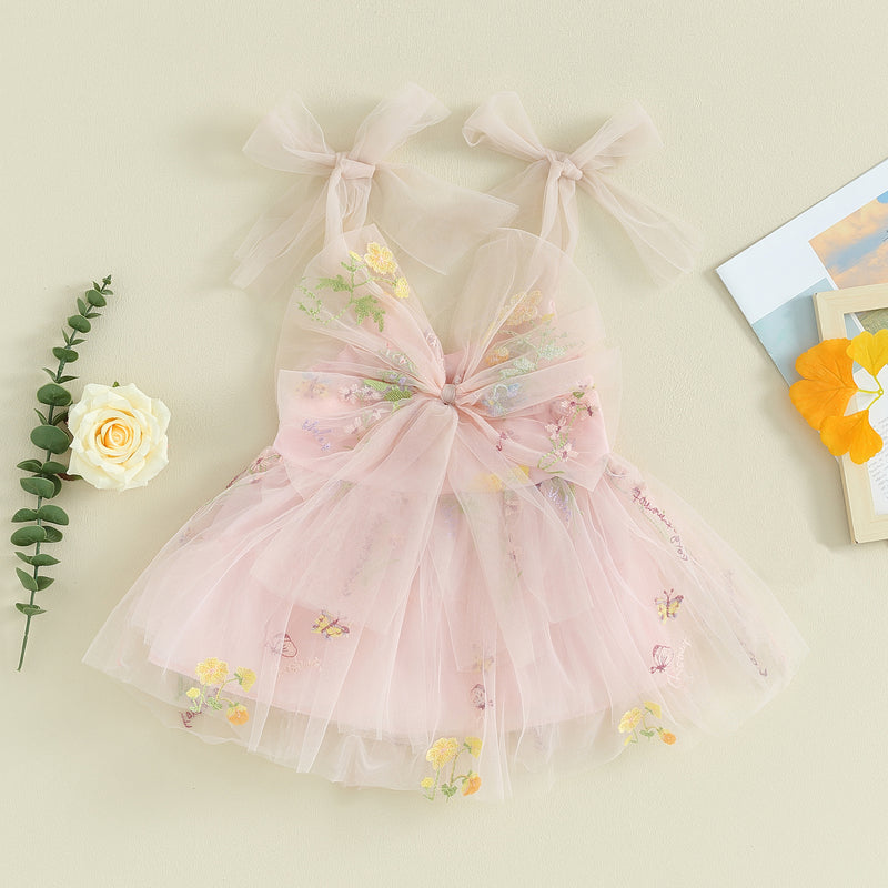 Vestido Infantil Tule Bordado Floral Delicado