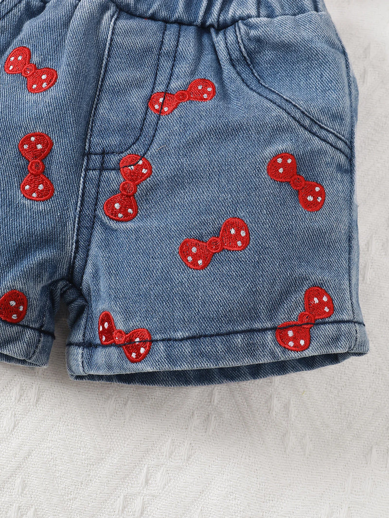 Conjunto Infantil de Verão Top e Shorts Jeans Lolita